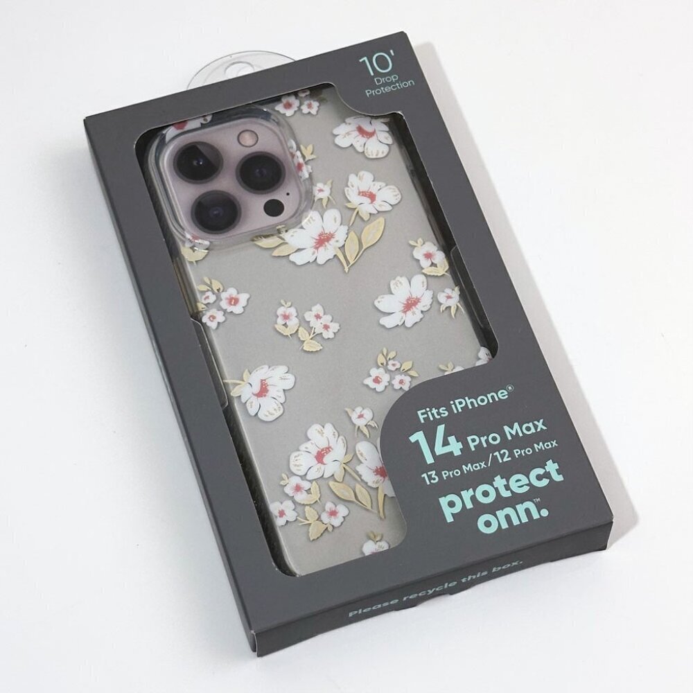 iPhone 14/13/12 Pro Max Phone Cover, Onn, White Flowers, NIB